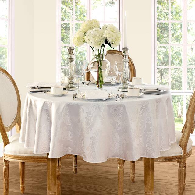 Elrene Barcelona Damask Elegant Fabric Tablecloth - 70" round - White