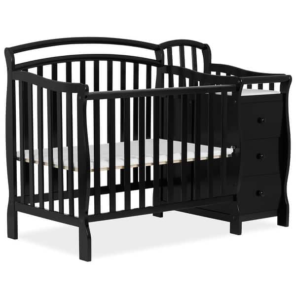 slide 2 of 7, Dream On Me Casco 4-in-1 Mini Crib and Changing Table Black