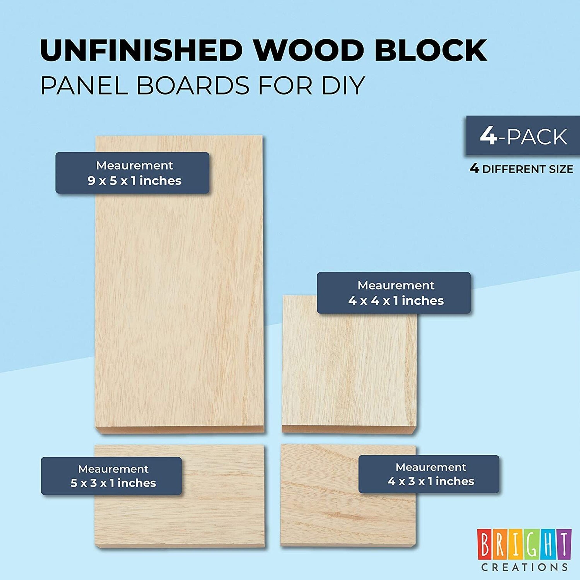 Unfinished Wood Rectangles for Crafts, 1 inch Thick Wooden Blocks (5 x 3 in, 4 Pack)