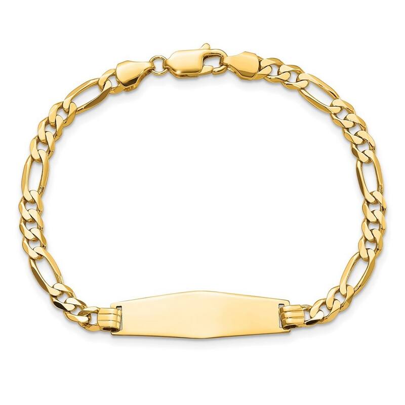 Curata 9.5mm 14k Yellow Gold Engravable Flat Figaro Link Soft Diamond Shape ID Bracelet