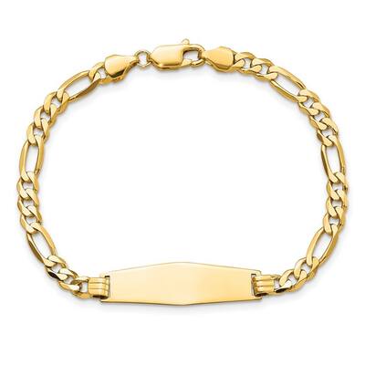 Curata 9.5mm 14k Yellow Gold Engravable Flat Figaro Link Soft Diamond Shape ID Bracelet