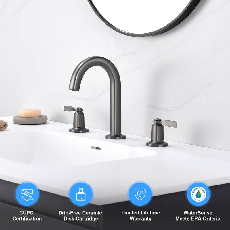 Luxier Larko 8 in. Widespread 2-Handle Bathroom Faucet with Drain - Gun Metal