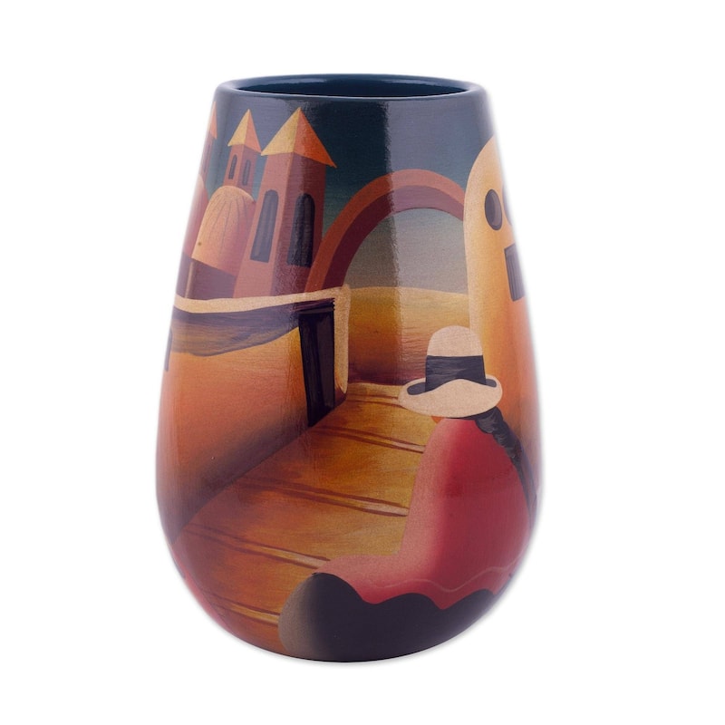 Handmade Convent Girl Multi-Color Ceramic Vase (Peru)
