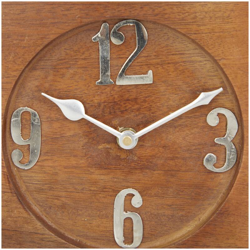 Mango Wood Decorative Clock with Silver Numbers and Hands - Brown - Roche River Decor