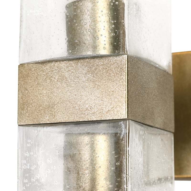 Modern Silver 2-Light Rectangular Reversible Sconce Seeded Glass Corner Light - L 18" x W 3.9"