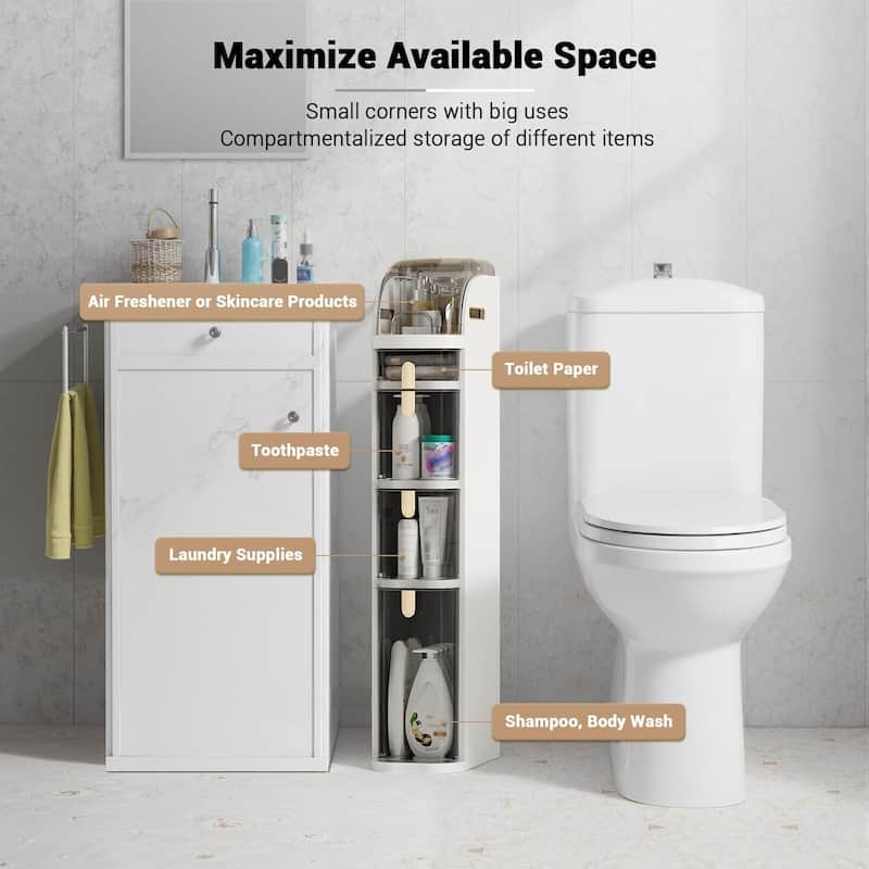 Bathroom Storage Cabinet with Wheels - 3-Tier Slim Narrow Organizer for Small Spaces, Transparent Drawers