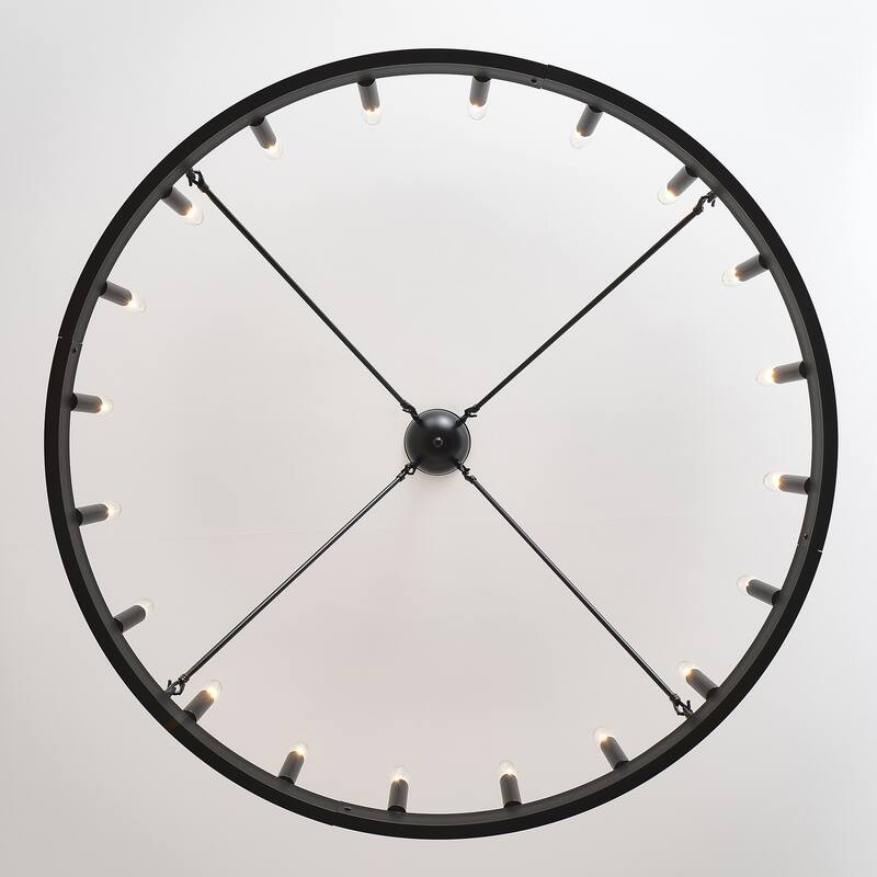 20-Light 39.4INCH Extra Large Wagon Wheel Chandelier, Black Farmhouse Round Wheel Chandelier Light Fixtures-E12