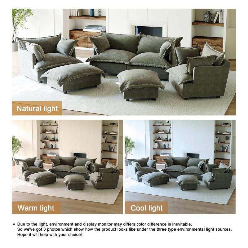 6 Piece Oversized Chenille Comfy Cloud Modular Sectional Sofa Set