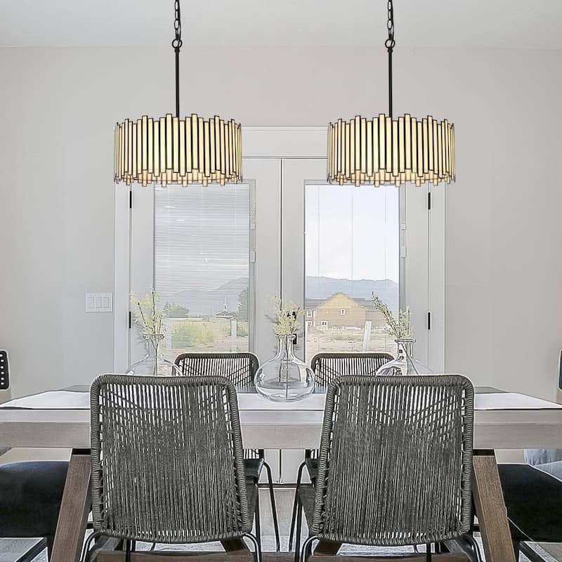 Tifany Modern Gold 4-Light Drum Chandelier Colored Glass Lights for Kitchen Island Bedroom