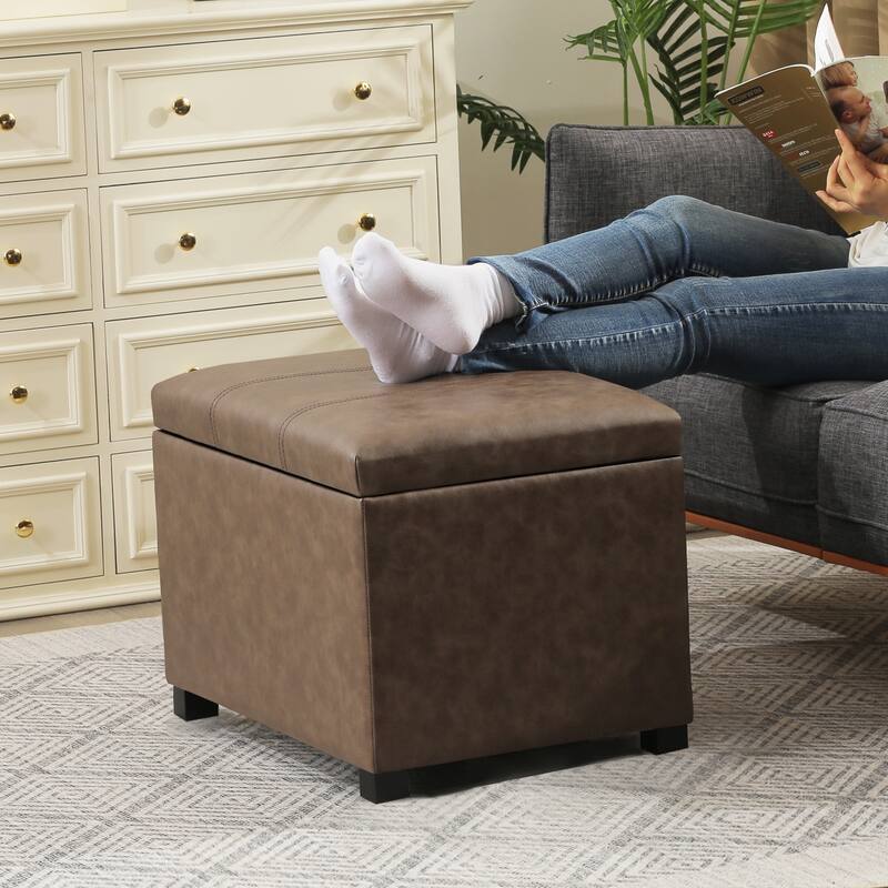 Adeco Faux Leather Storage Ottoman for Living Room Footstool