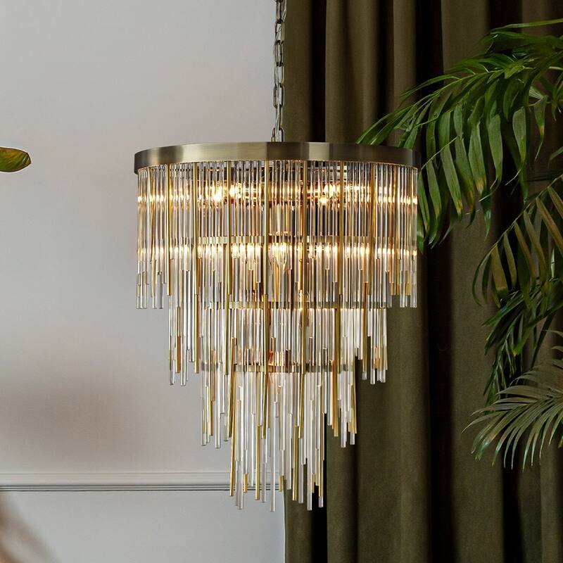 Modern Glam Antique Bronze Waterfall Chandelier Adjustable Ceiling Pendant for Bedroom, Dining Room or Foyer - W20"