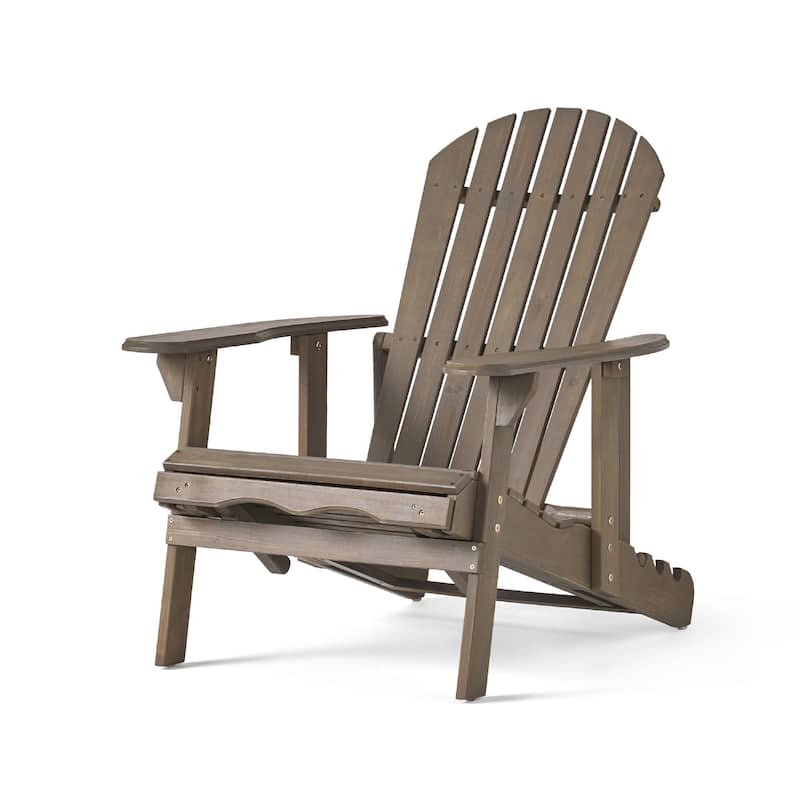 Libo Outdoor Recliner Adirondack Chair, Slatted Gray Acacia Wood