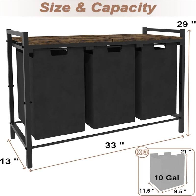 Large Laundry Hamper with 3 Pull Out - 33"L x 13"W x 29"H