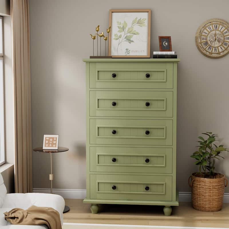 Vintage 5 Drawers Chest Classic Storage Cabinet with Metal Handle - Green