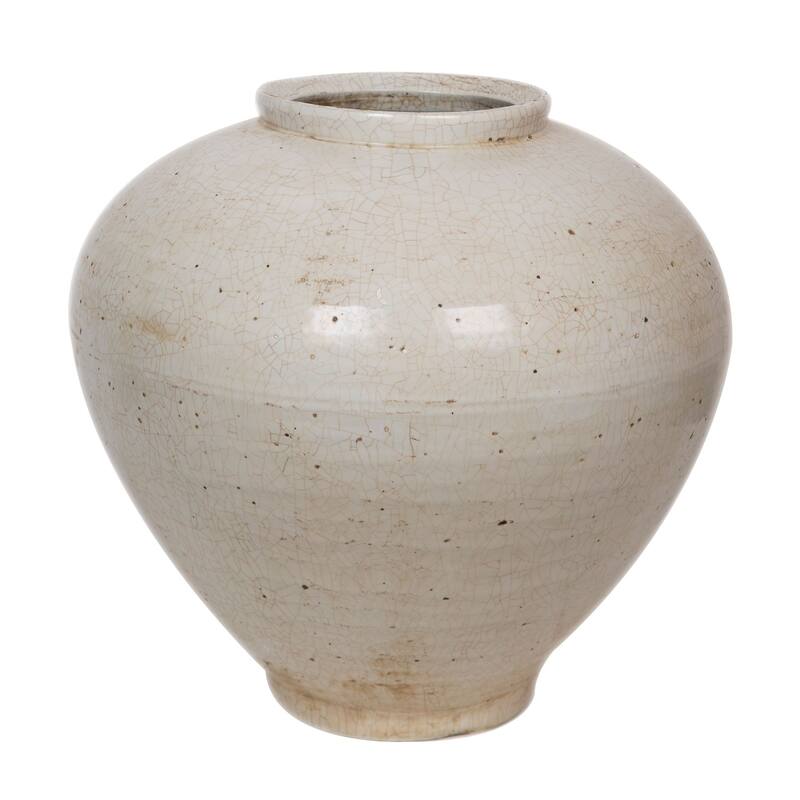 Large White Crackle Cone Shaped Jar - 15x15x17