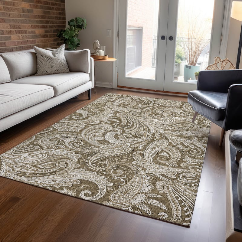 Machine Washable Indoor/ Outdoor Chantille Traditional Paisley Rug - Chocolate - 9' x 12'