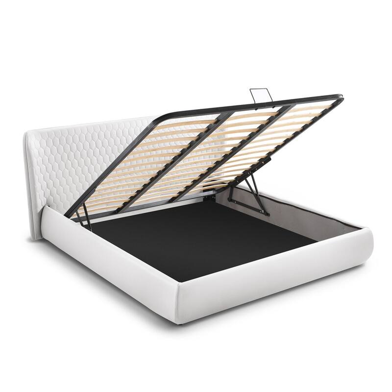 Agoura King Storage Bed in White PU Leather