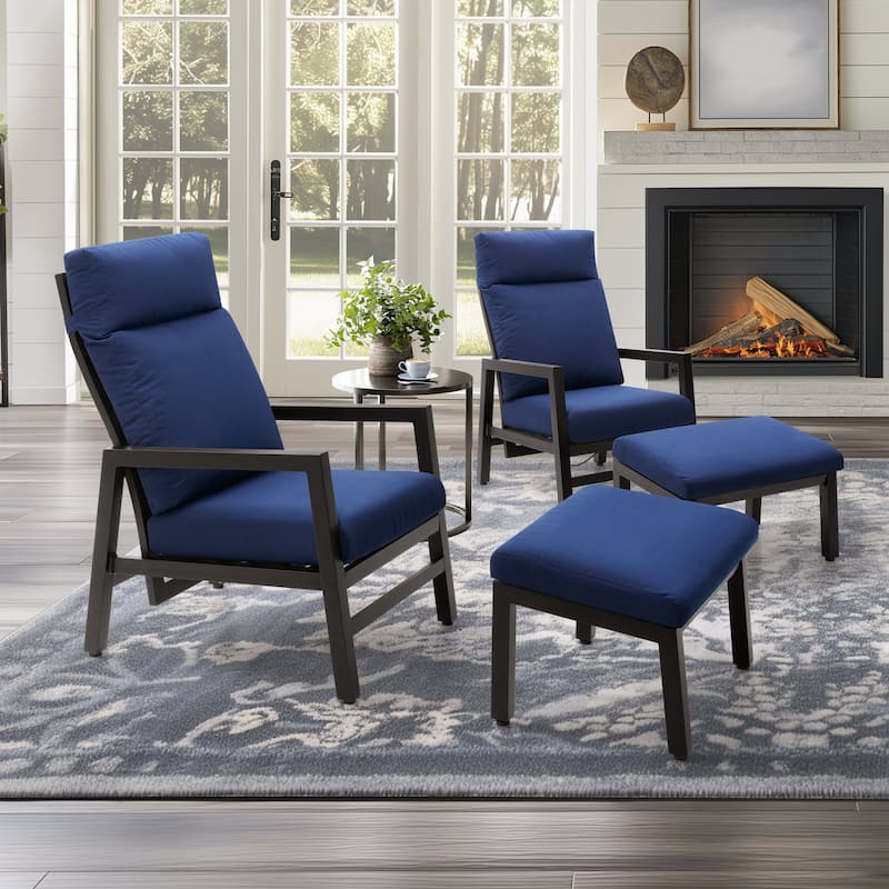 Aluminum Adjustable Back Patio Lounge Chairs and Ottoman with Cushion for Outdoor Indoor - See Picture