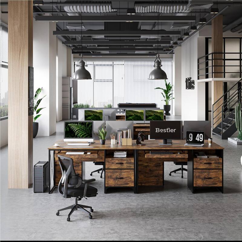 55 inch Computer Desk with Keyboard Tray and Storage Drawers