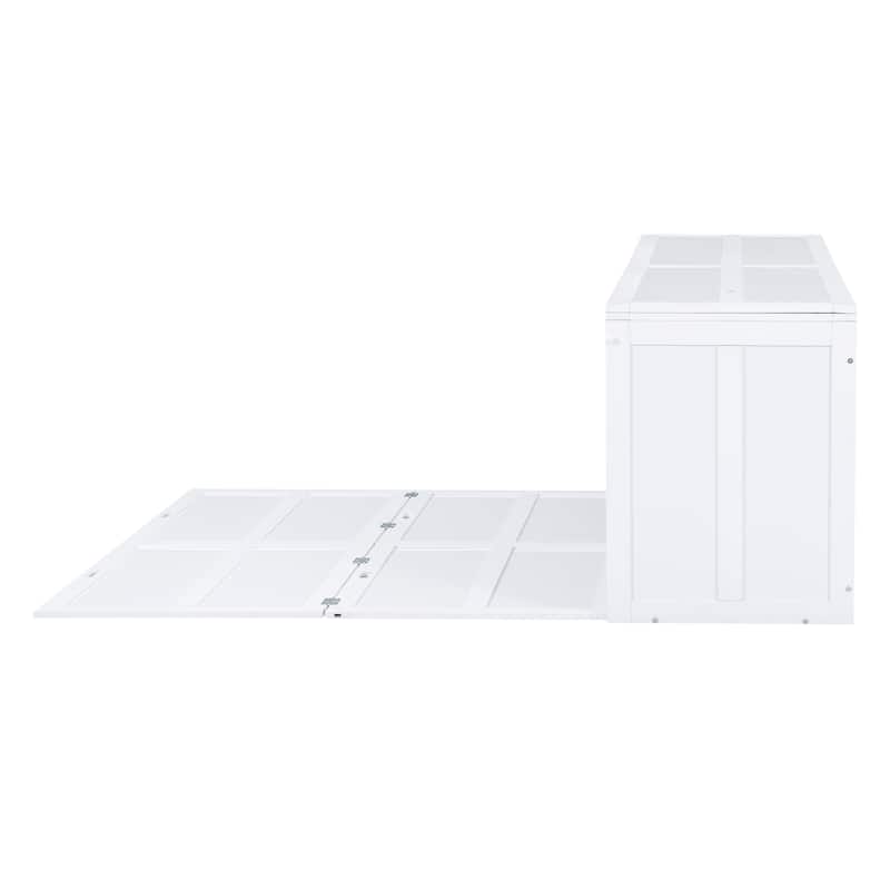 White Queen Murphy Bed in Pine Wood & MDF with Rotating Desk and Storage Shelves