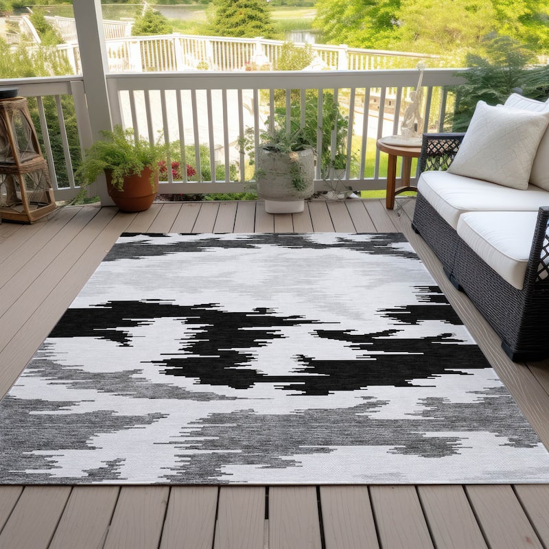 Machine Washable Indoor/ Outdoor Chantille Modern Boho Rug - Black - 10' x 14'