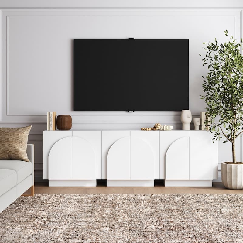 Iris Wooden Accent Cabinet, Sideboard Credenza or TV Stand with Arched Cabinet Doors and Adjustable Shelves