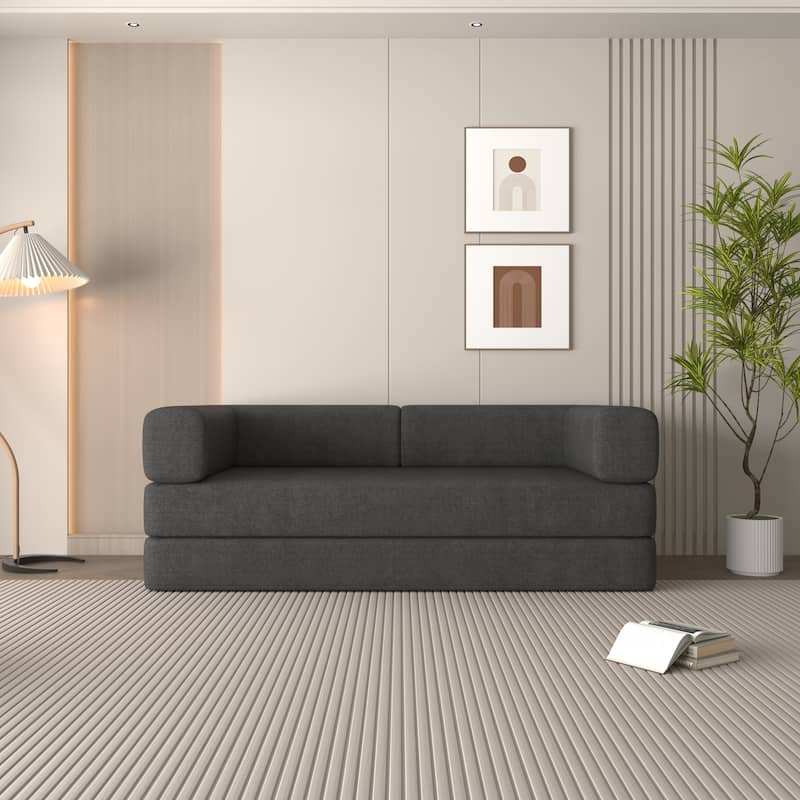 Convertible Floor Sleeper Sofa with Plush Pillows, Mattress Lounge Loveseat, Folding Sofa Bed with Adjustable Armrests