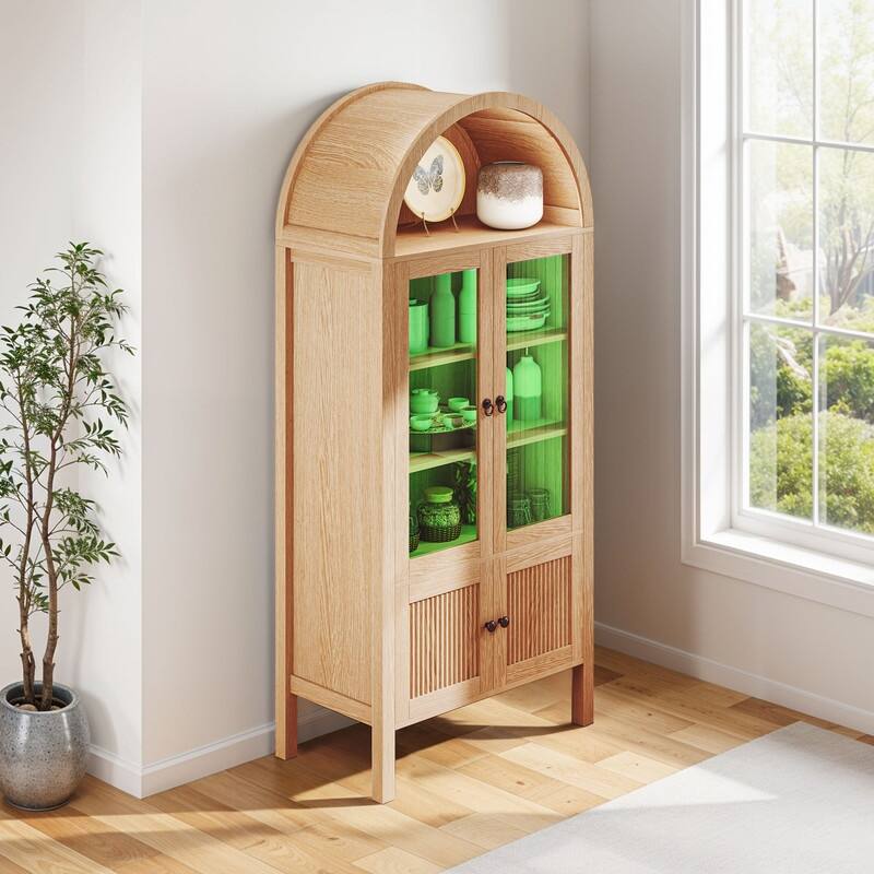Moasis 71" Tall Arched Storage Display Cabinet with LED Light