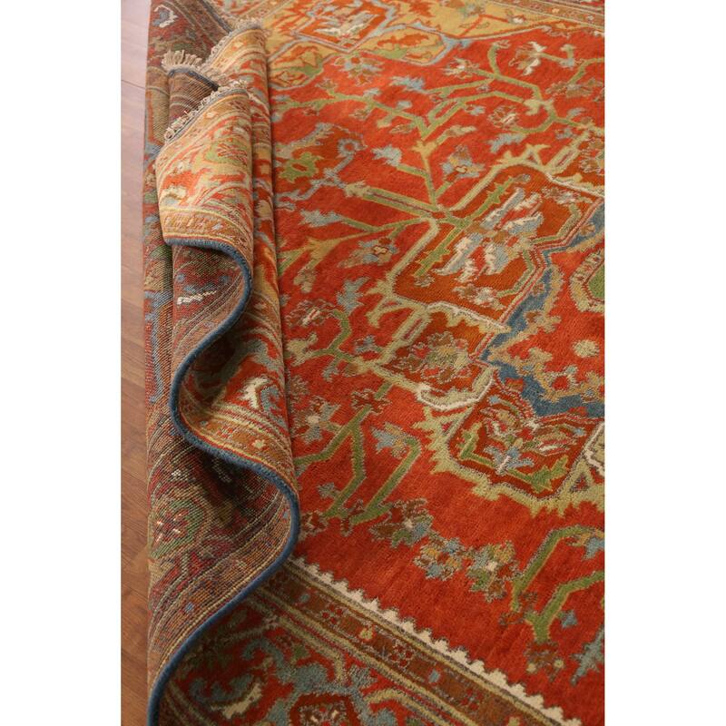 Floral Medallion Heriz Serapi Indian Area Rug Hand-Knotted Wool Carpet - 8'5" x 11'11"