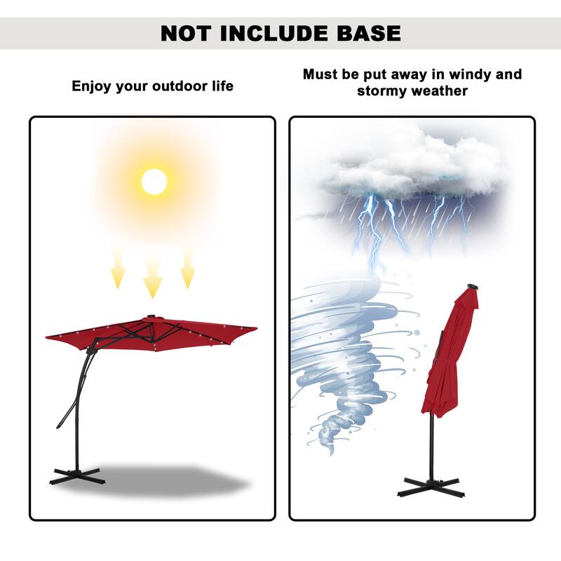 Clihome 10ft Outdoor Patio Cantilever Umbrella with LED Lights