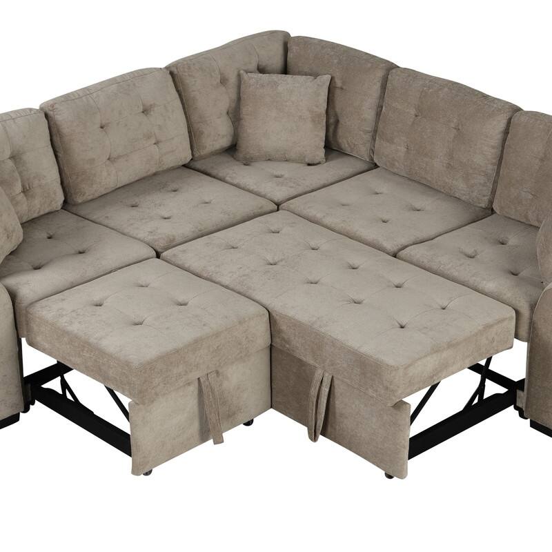 82.6" L-shape Sofa Bed,Sleeper Sofa with Wheels and USB Ports