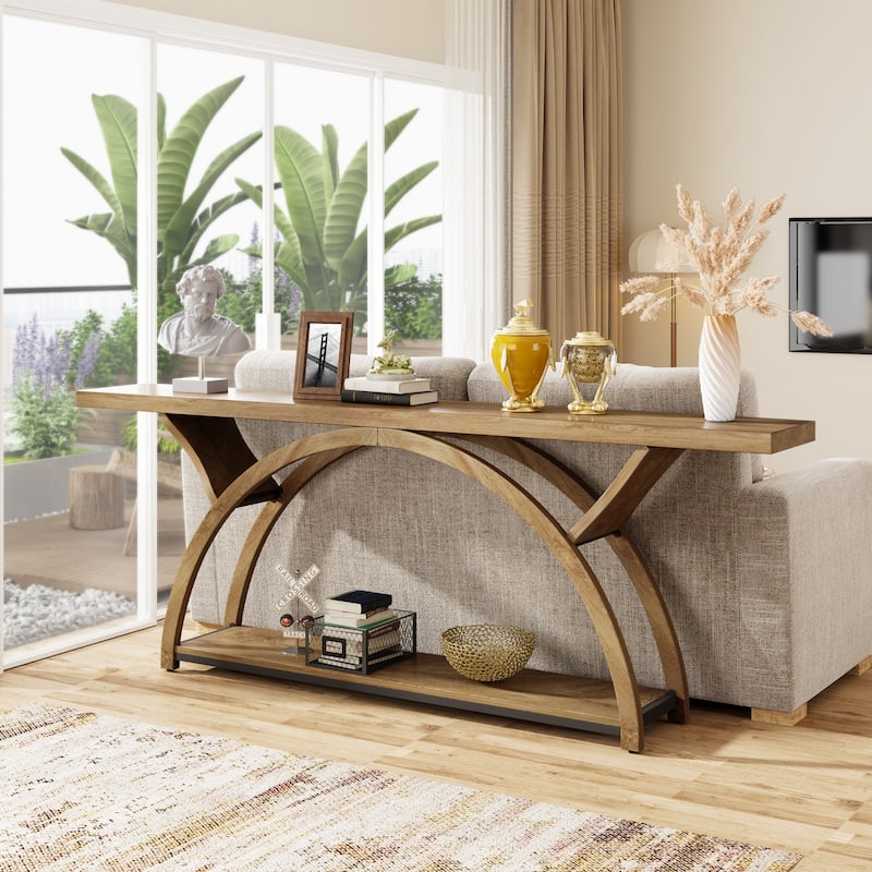 70.87" Console Table Sofa Table with Storage Shelf Half Moon Frame