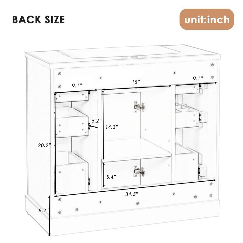 36" Bathroom Vanity without Sink, with 1 Cabinet and 6 Drawers