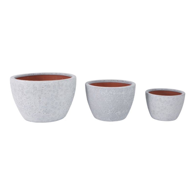 Planters Pottery Clay Modern Textured Round Design (Set of 3) - 15" x 15" x 10"