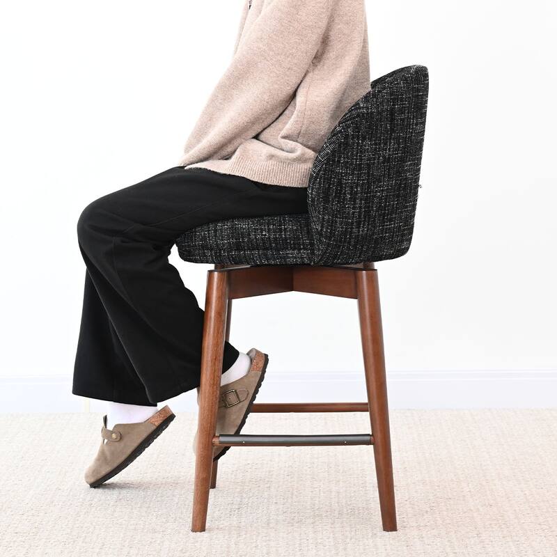 25.5" Swivel Upholstered Counter Stool Solid Wood Leg(Set of 2)