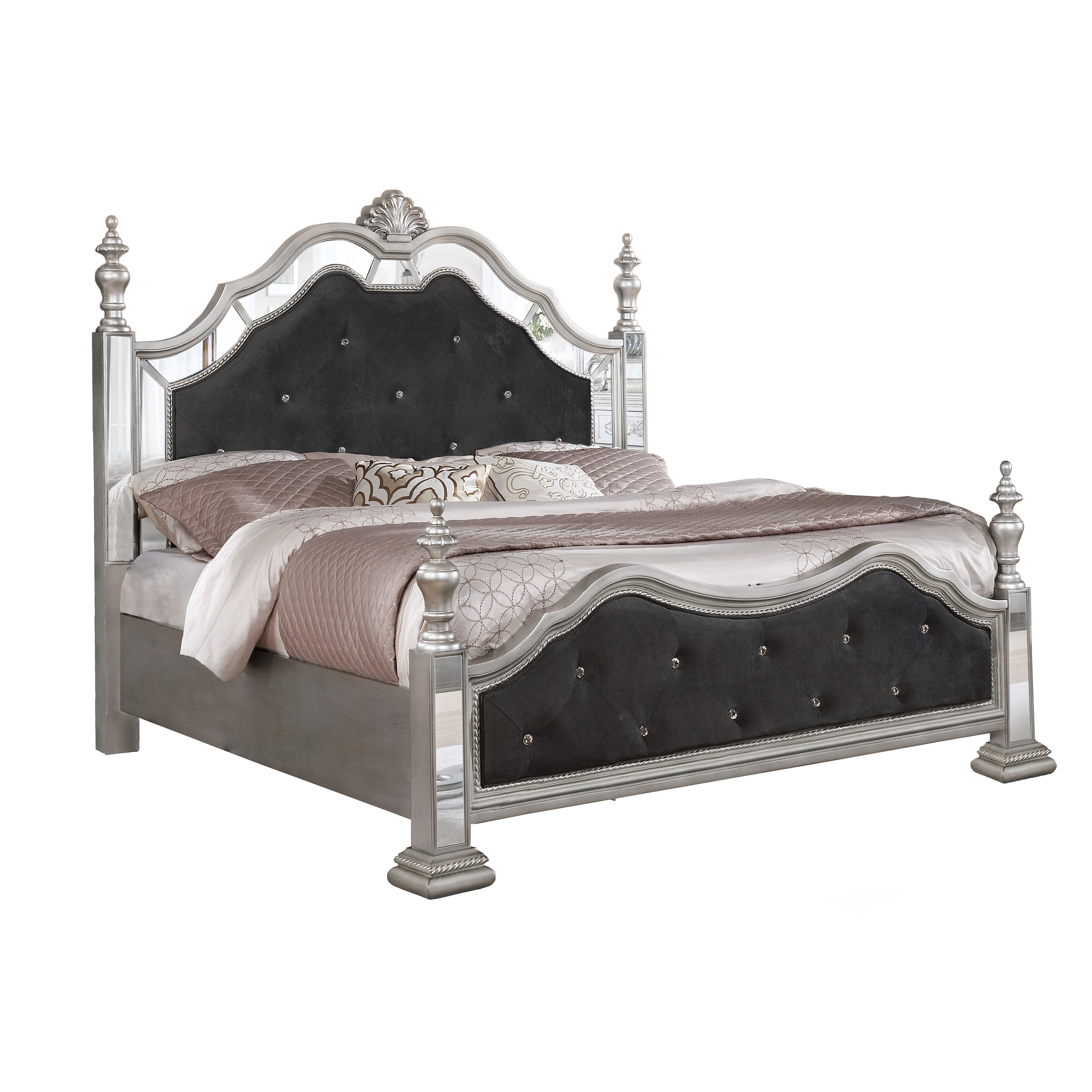Silver orchid heston glam cheap grey velvet tufted panel bed