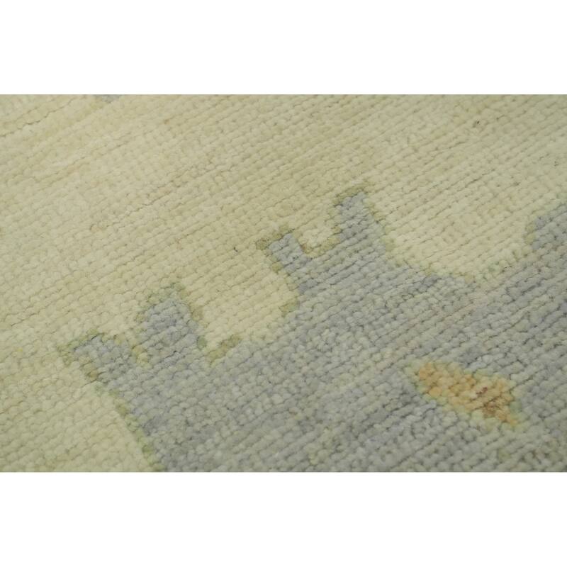 Vegetable Dye Wool Oushak Turkish Area Rug, Floral Geometric Carpet - 13' 4'' X 9' 8''