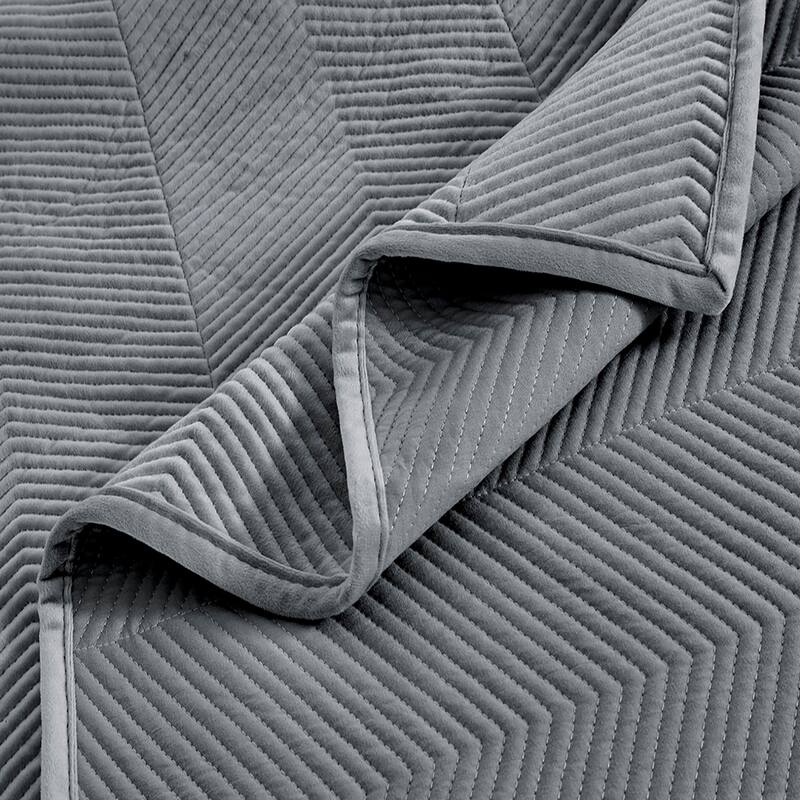 Pointehaven Heavy-Weight Oversized Chevron Design Velvet Quilt Sets