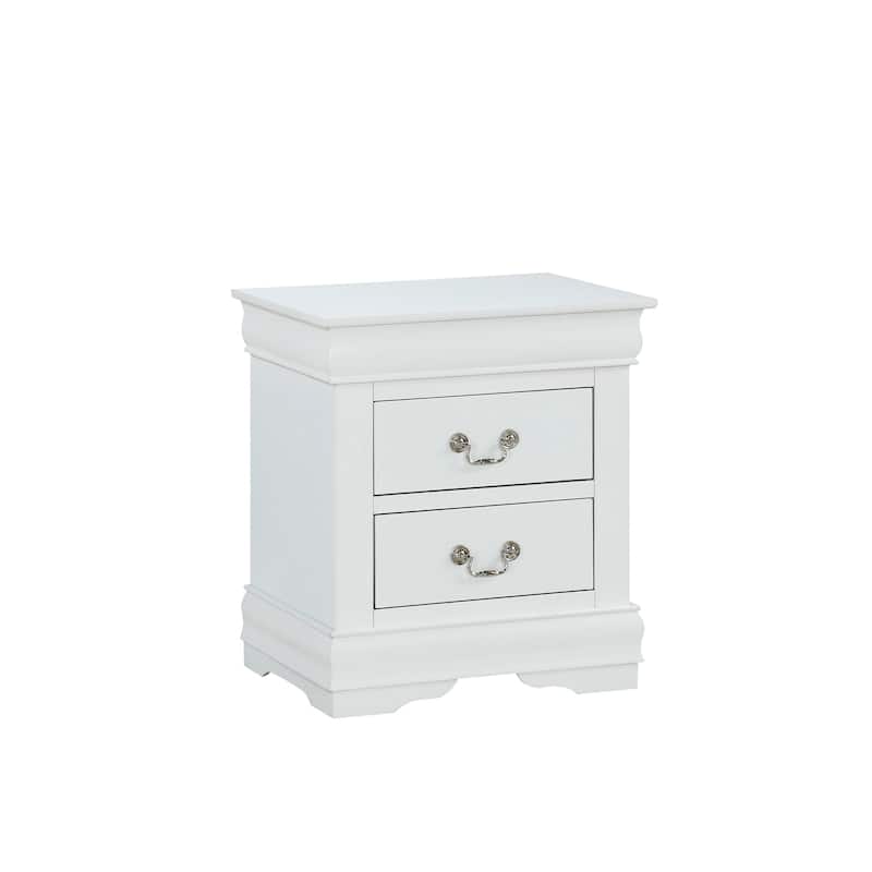 Elegant White Nightstand with Antique Brass Pulls, Solid Wood Construction - White