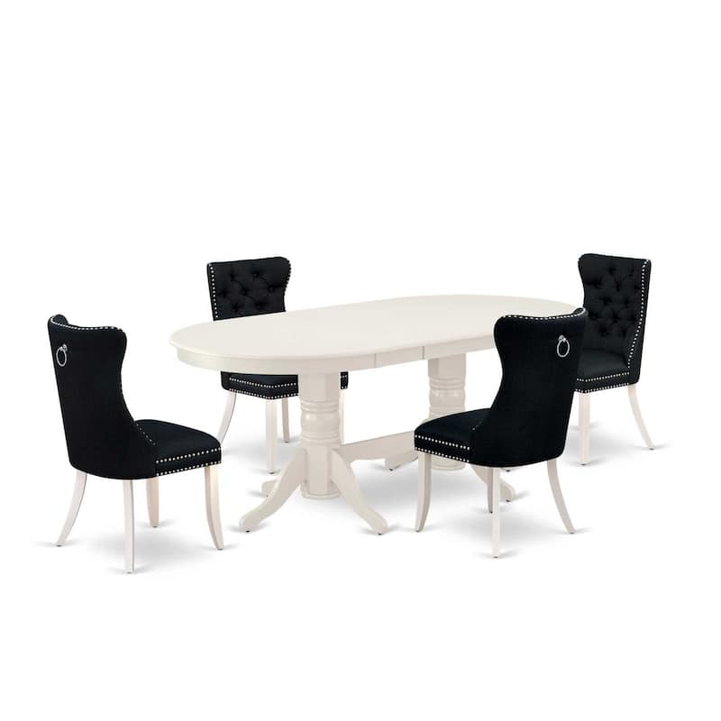Oval Kitchen Dining Table Set with 4 Chairs - Linen White Modern Table & Chair Set