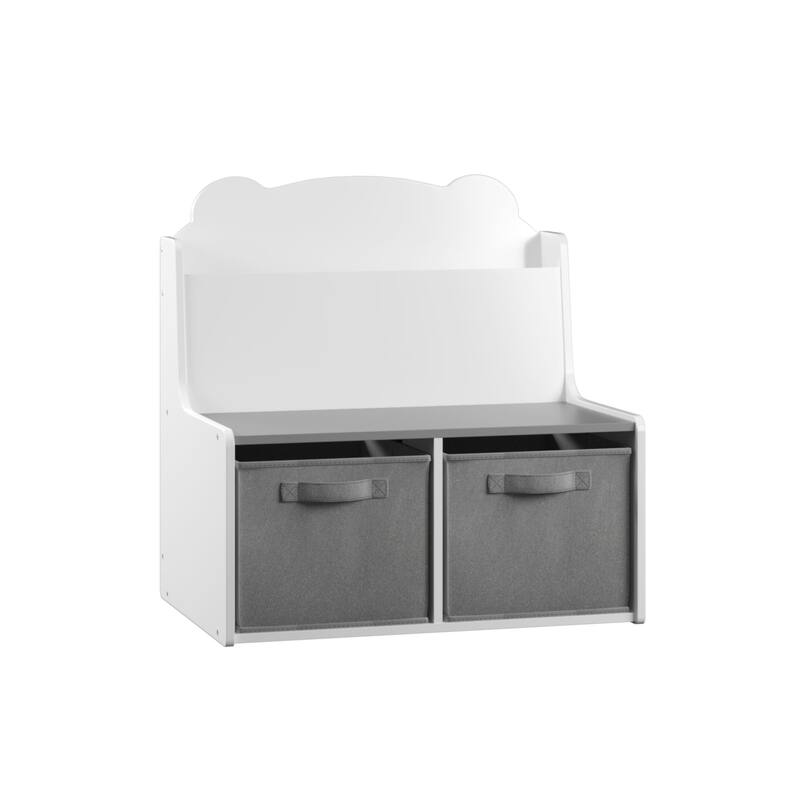 Kids Bookshelf with 2 Fabric Storage Bins-Wooden Bookcase with Book Display Shelf,Cute Bear-Shaped Backboard,Toy Organizer