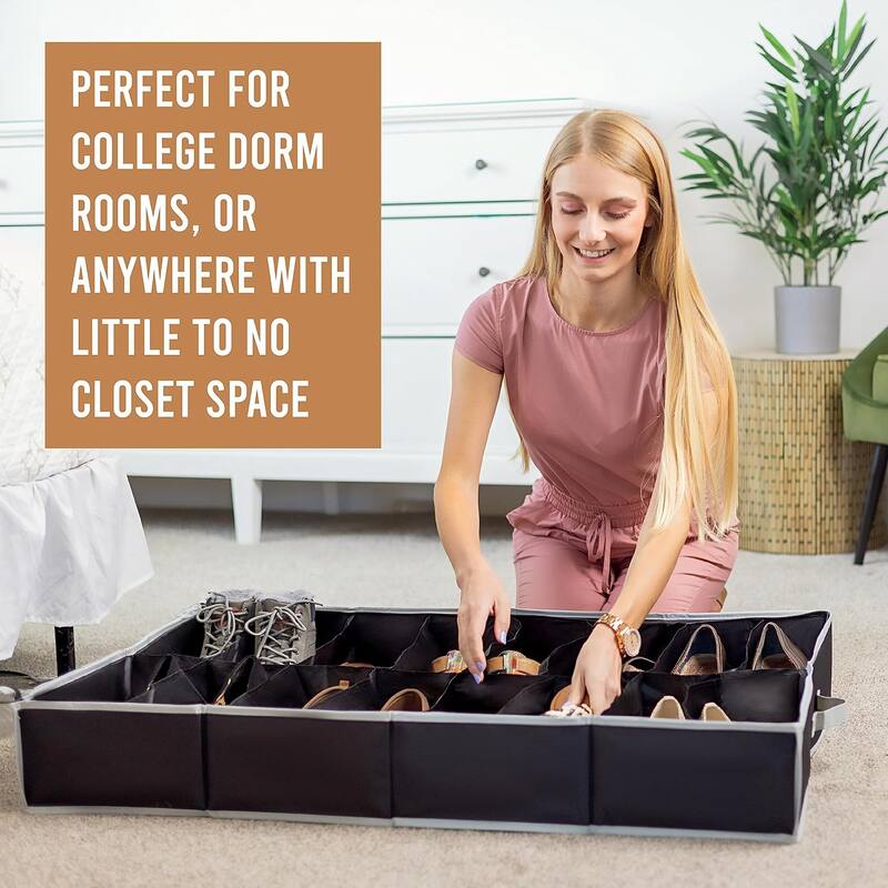 HOLDN' STORAGE Under Bed Shoe Organizer - Set of 2, Tear-Resistant 600D Material - Holds Up to 32 Pairs of Shoes