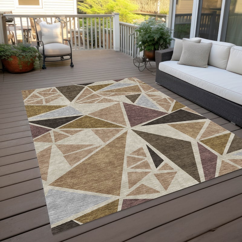 Machine Washable Indoor/ Outdoor Abstract Mosaic Chantille Rug