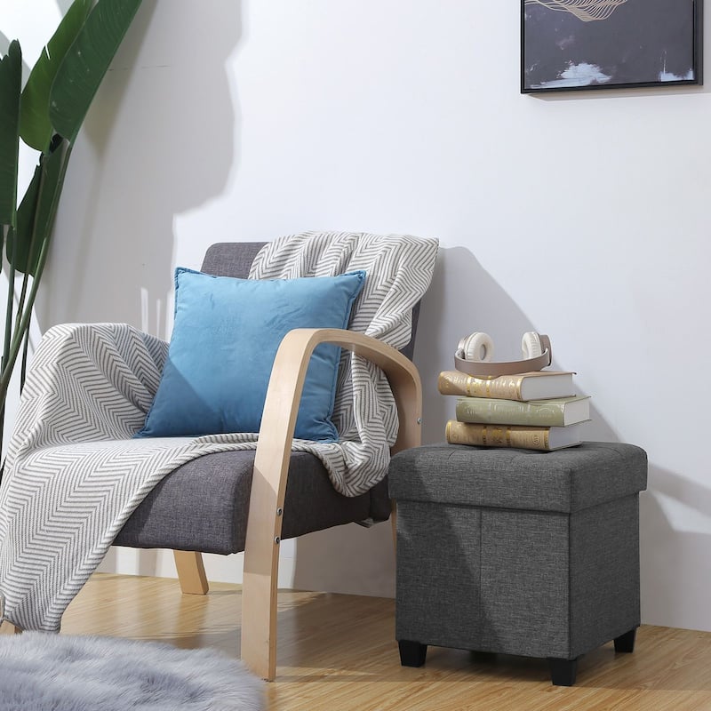 Velvet Ottoman Footrest with Storage, Tufted Design and Wooden Legs