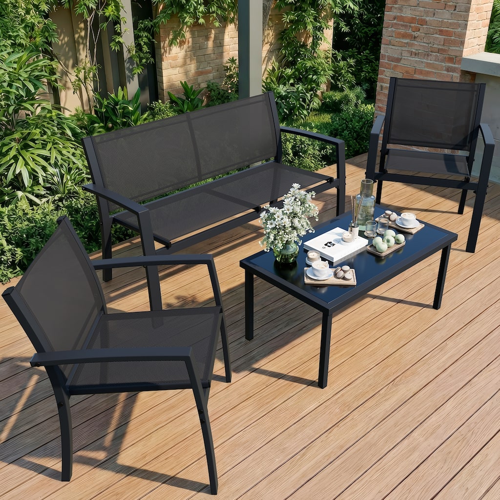 Futzca 4-Piece Metal Outdoor Conversation Set, Patio Furniture Set - N/A