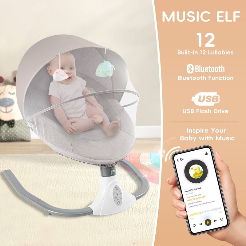 Lofn Electric Baby Bouncer Bluetooth Swing Chair Cradle Rocking Bassinet
