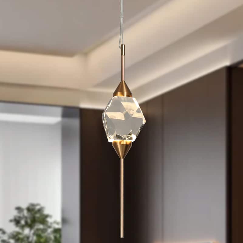 Modern LED Crystal 1-Light Pendant Light for Kitchen Island - 4" Dia. x 17" H