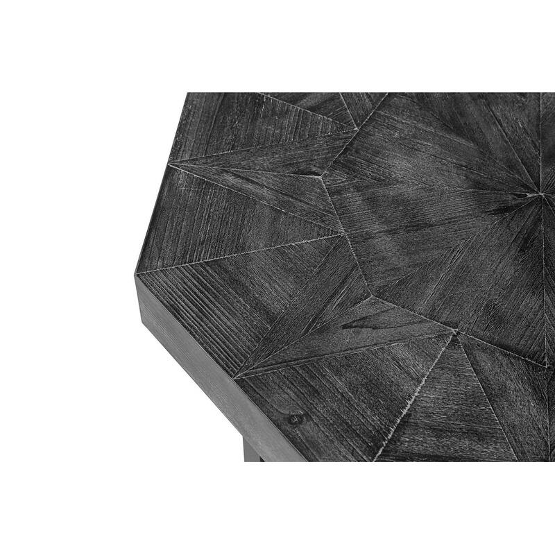 30" Octagonal Wood Coffee Table with Cross Metal Base, Farmhouse Vintage Style