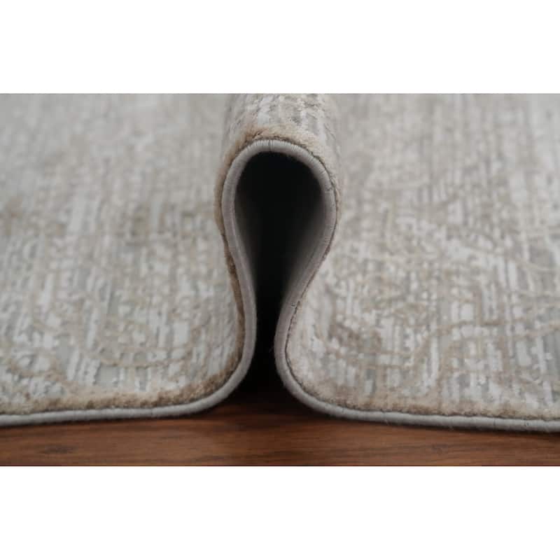 Machine Made Oriental Polyester Carpet Modern All-Over Beige & Ivories Gabbeh Area Rug - 7' 5'' X 5' 2''