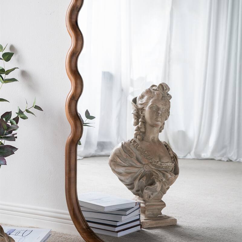 Wood Floor Mirror with Curved Silhouette